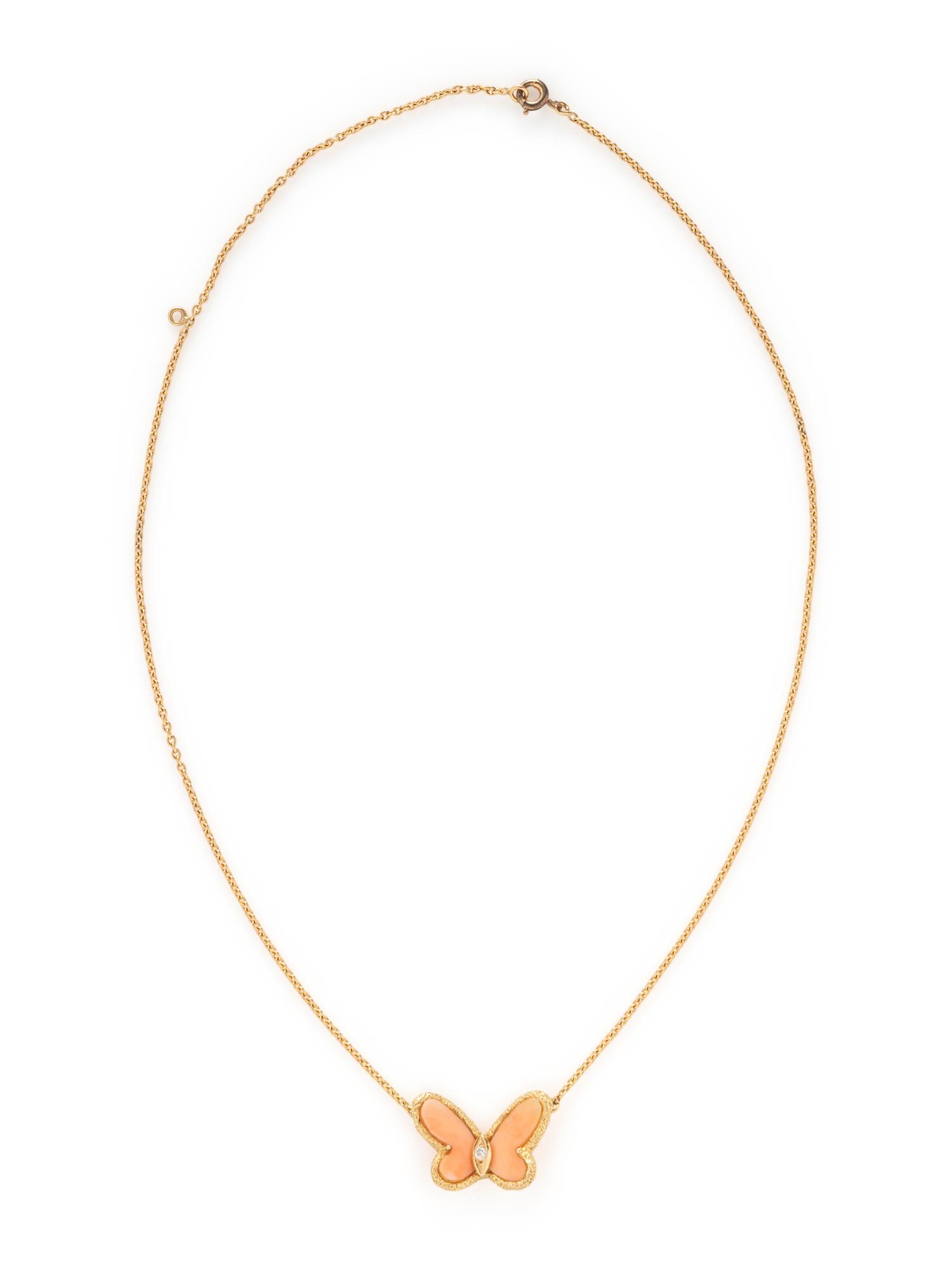 VAN CLEEF & ARPELS, CORAL AND DIAMOND BUTTERFLY NECKLACE