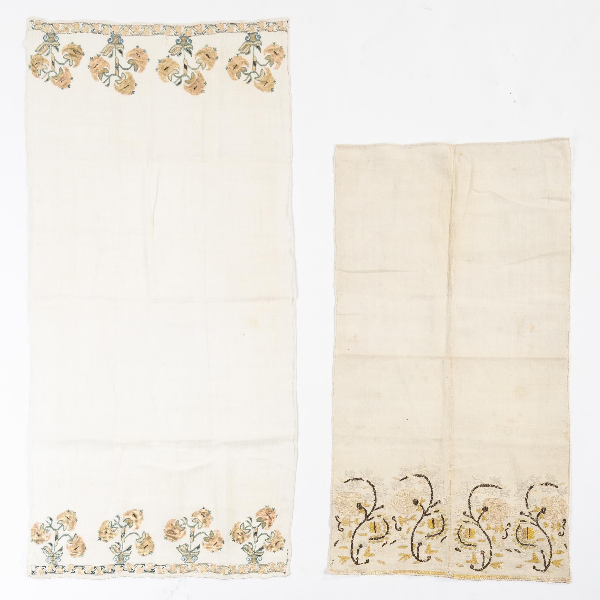 Three Ottoman Embroidered Linen Towels Length of longest 39 inches. — TURKEY AND GREECE, 19TH CENTURY