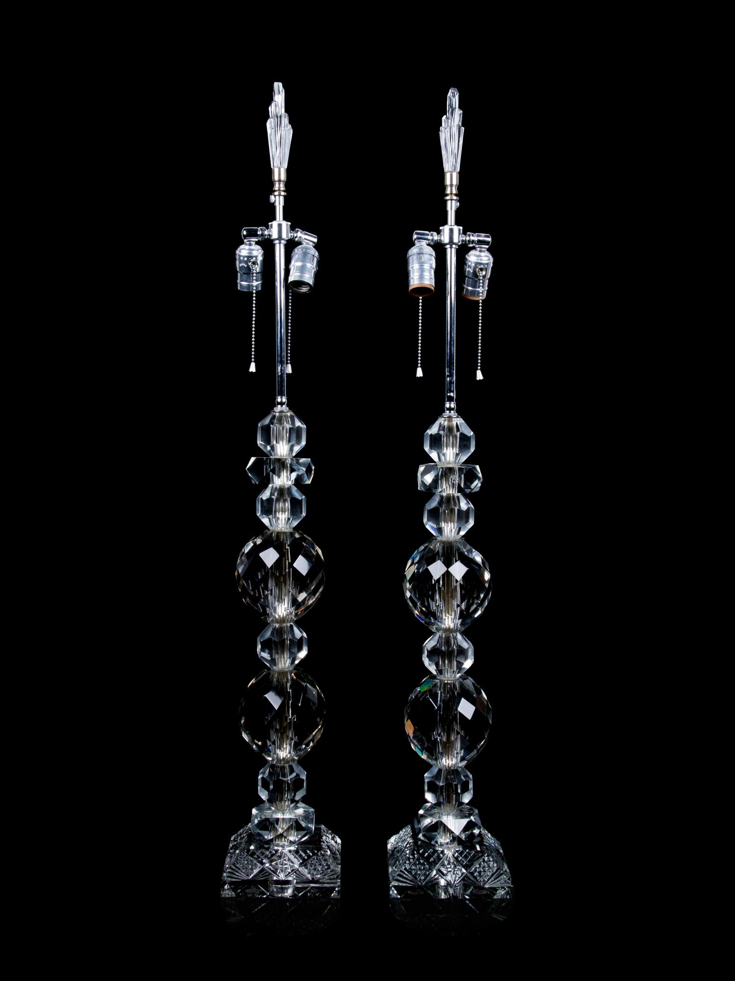 A Pair of Cut Glass Table Lamps