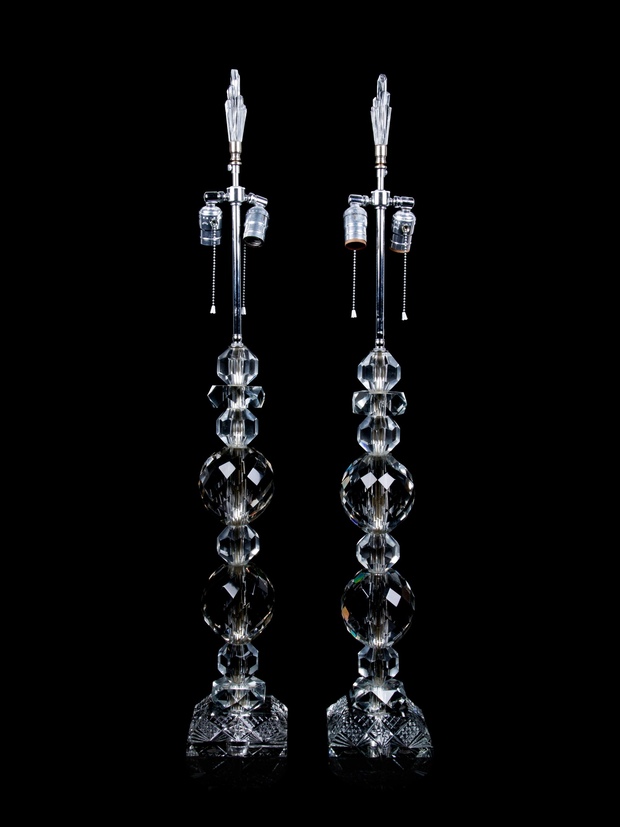 A Pair of Cut Glass Table Lamps