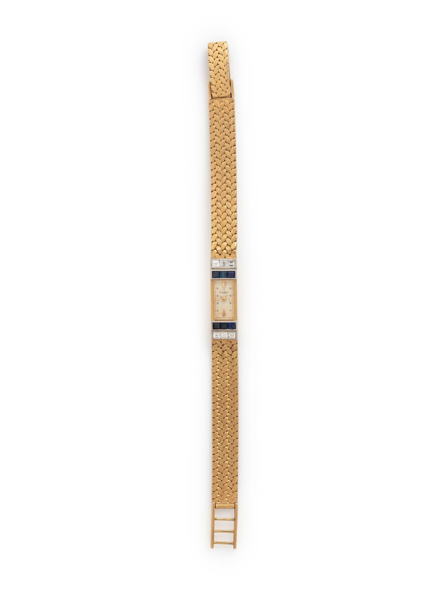 CARTIER, YELLOW GOLD, DIAMOND AND SAPPHIRE WATCH