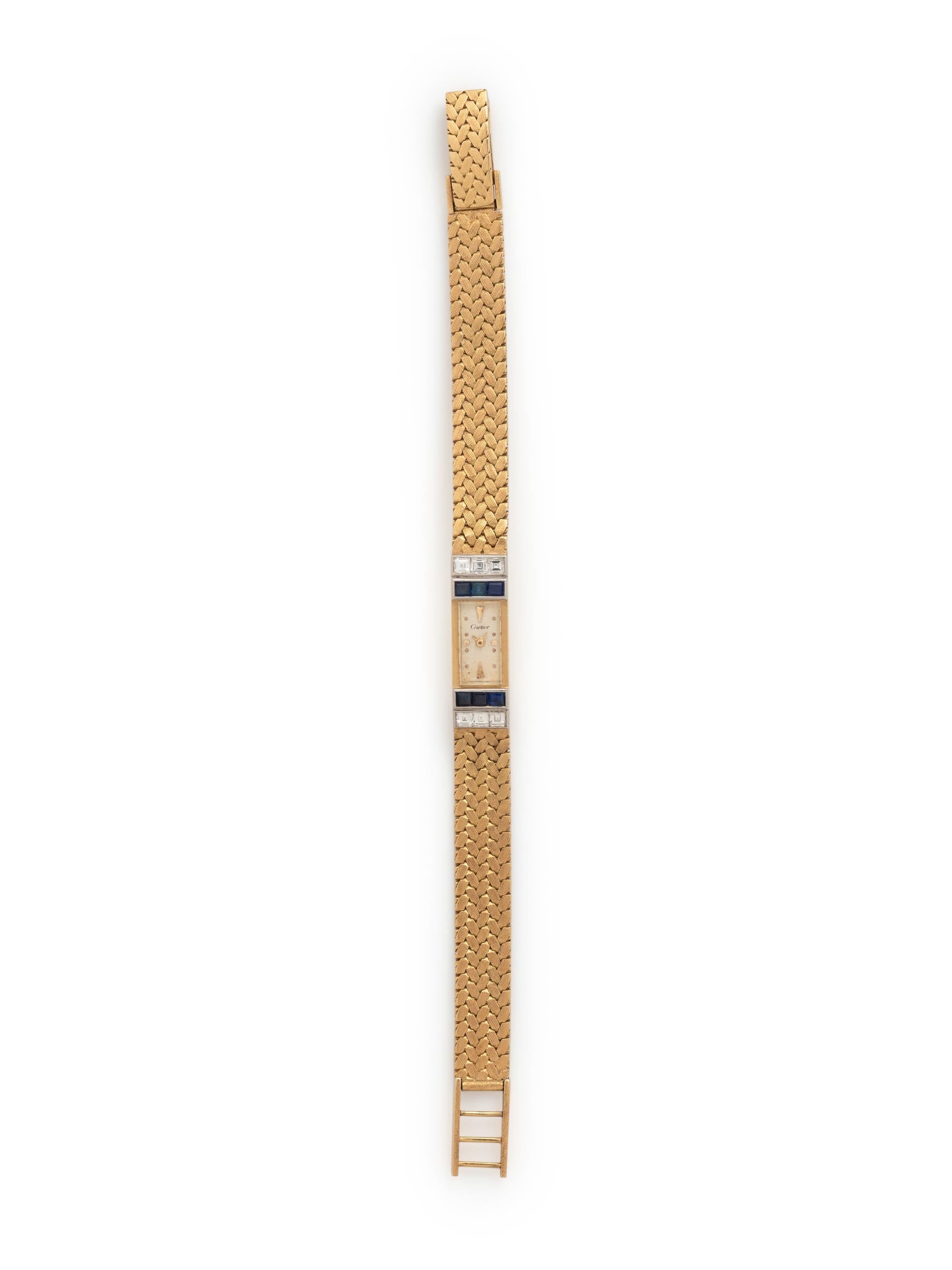 CARTIER, YELLOW GOLD, DIAMOND AND SAPPHIRE WATCH