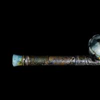Two Chinese Opium Pipes and One Silver Opium Lamp, Late Qing-Republic Period 晚清-民國 烟槍、煙燈兩套