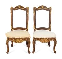 A Set of Six Louis XV Style Parcel Gilt Mahogany Dining Chairs