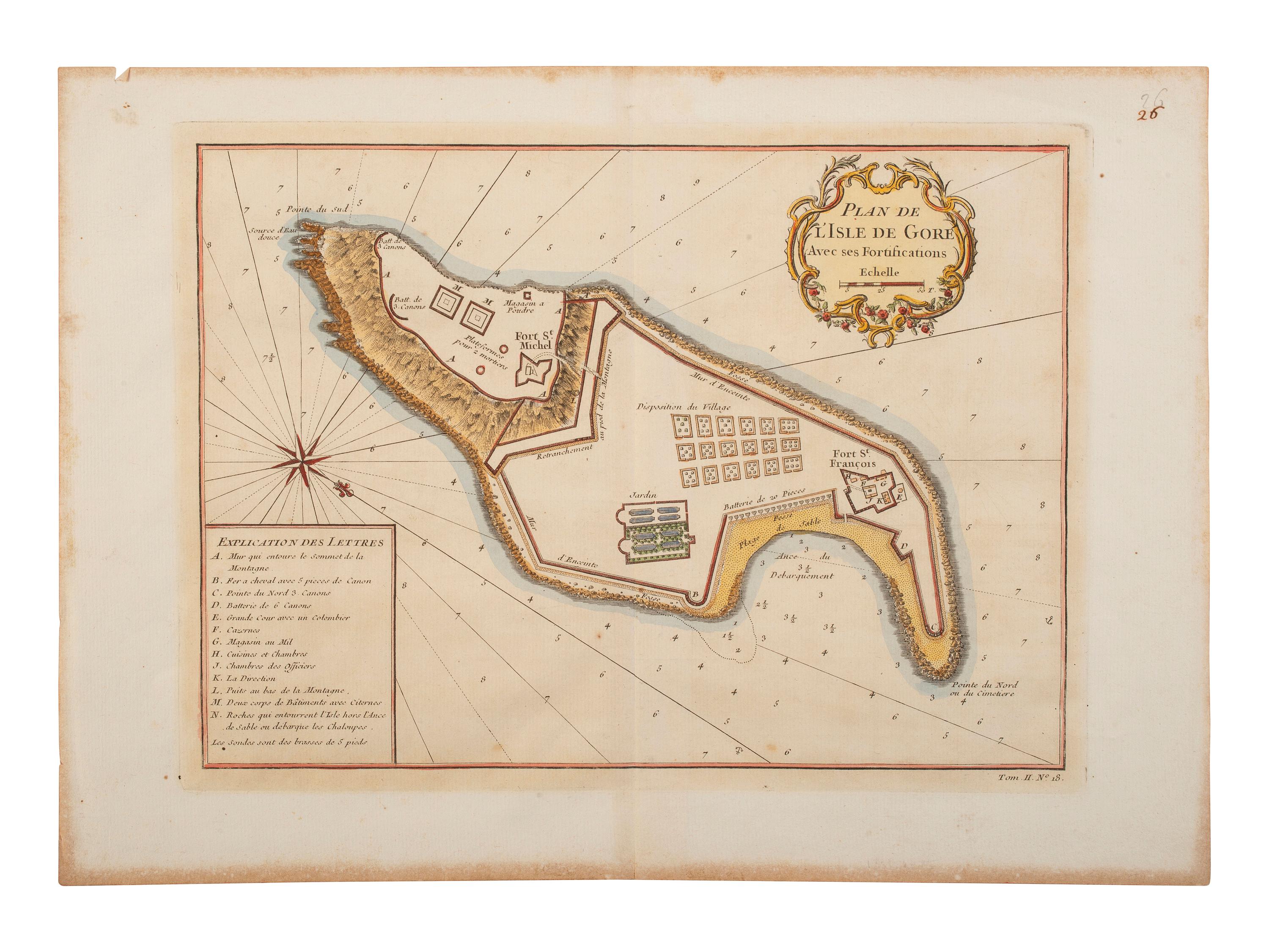 [ENSLAVEMENT & ABOLITION]. A group of 3 prints related to the Atlantic slave trade, including plans for two forts along Africa's west coast.
