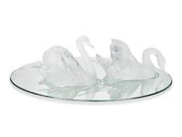 A Pair of Lalique Miroir Cygnes Sculptures and Mirror Plateau