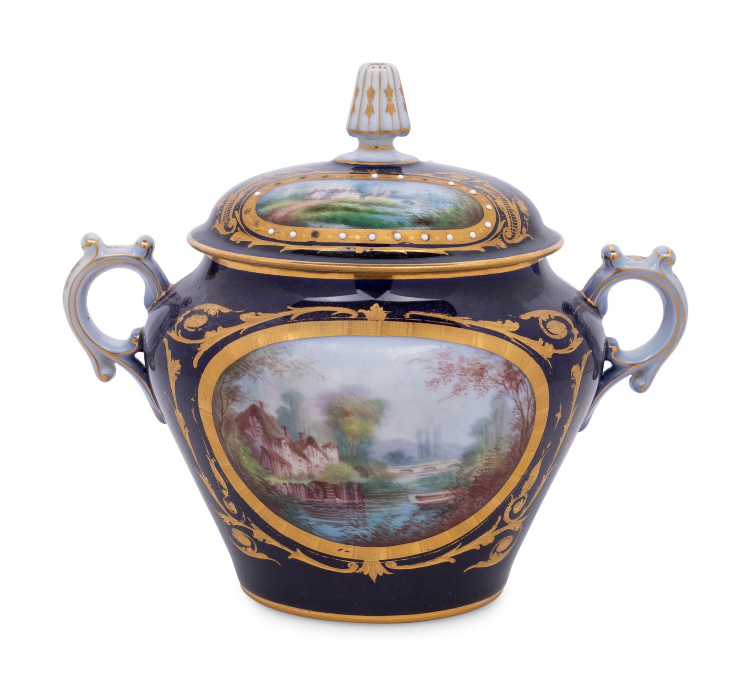 A Sèvres Style Painted, Parcel-Gilt and "Jeweled" Porcelain Covered Jar