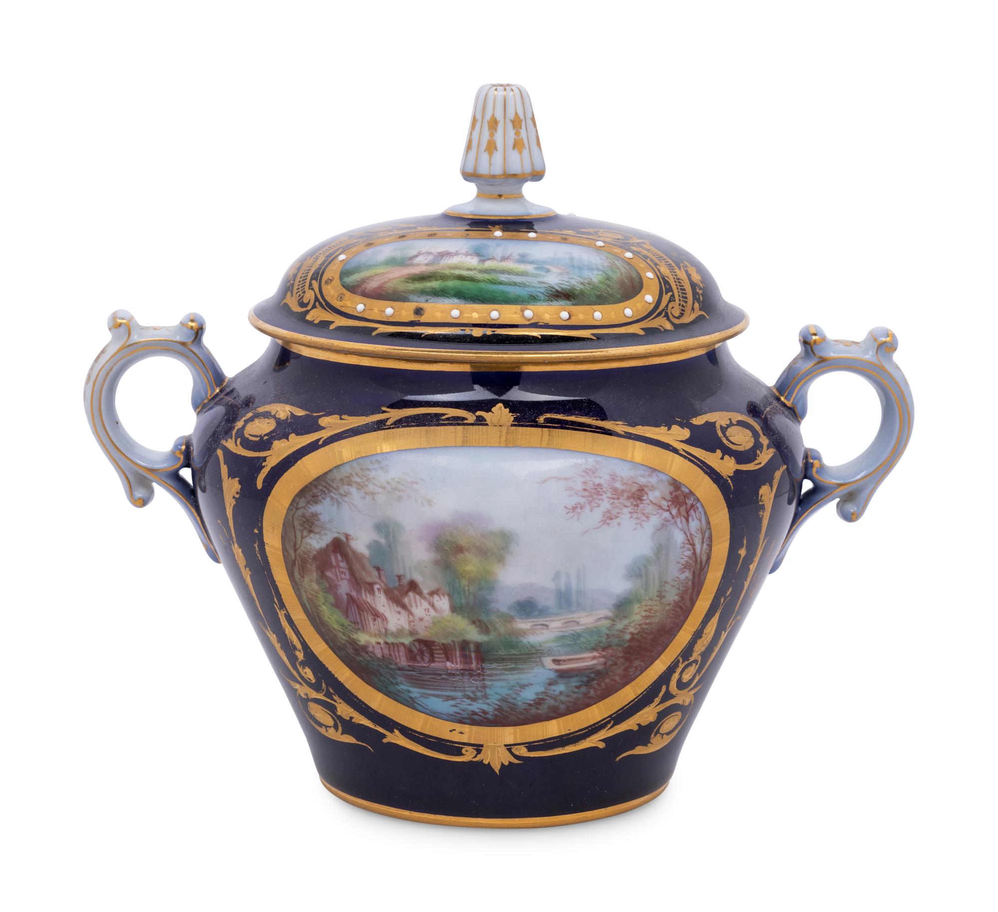 A Sèvres Style Painted, Parcel-Gilt and "Jeweled" Porcelain Covered Jar