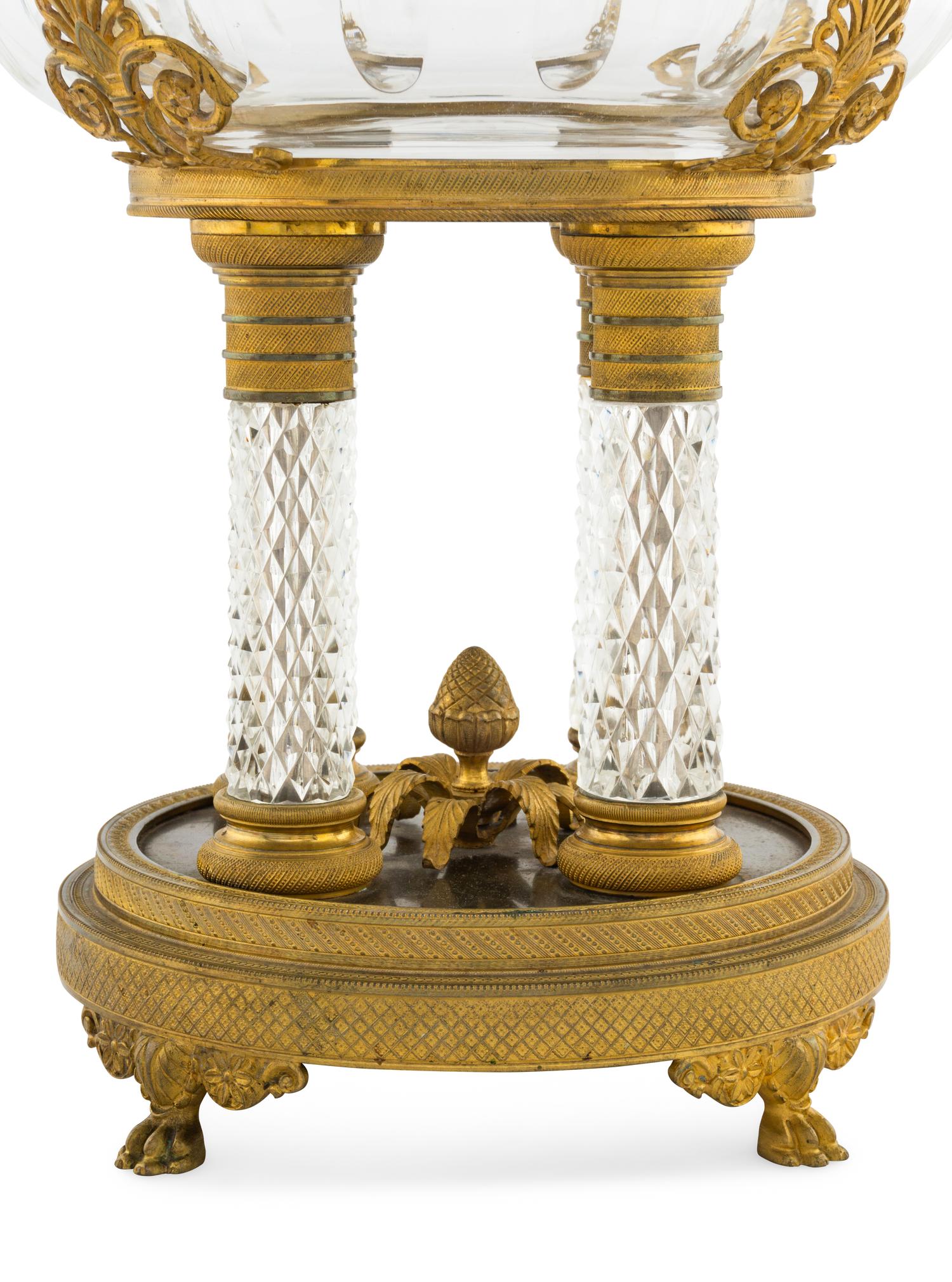 An Empire Style Gilt Bronze and Cut Glass Centerpiece