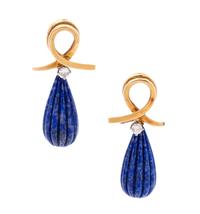 A Pair of 18 Karat Yellow Gold, Diamond and Lapis Lazuli Earclips,