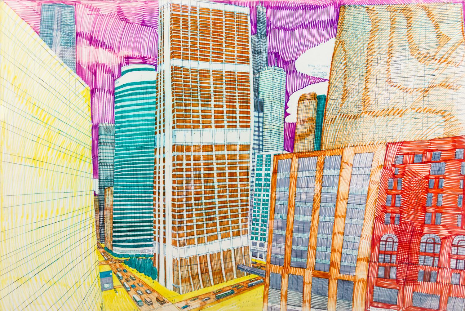 Wesley Willis, (American, 1963-2003), Clark, Dearborn, Monroe & Madison, 1992