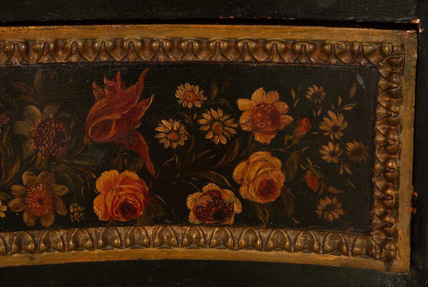 A Continental Louis XVI Style Floral Painted Commode