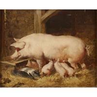 JOHN FREDERICK HERRING THE ELDER (BRITISH 1795–1865) SOW WITH SUCKLING PIGLETS
