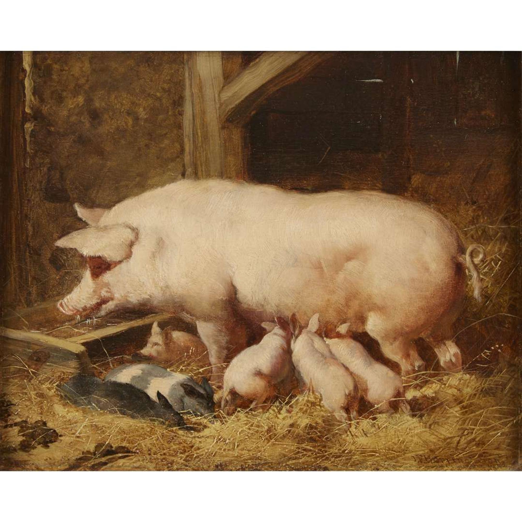 JOHN FREDERICK HERRING THE ELDER (BRITISH 1795–1865) SOW WITH SUCKLING PIGLETS