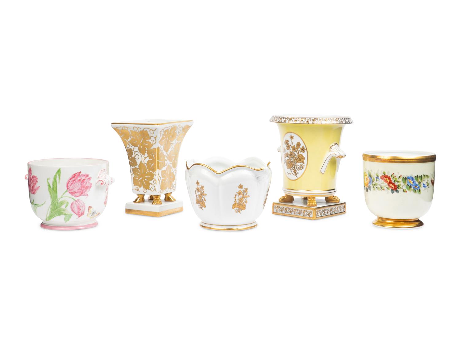 Five Mottahedeh Porcelain Cache Pots