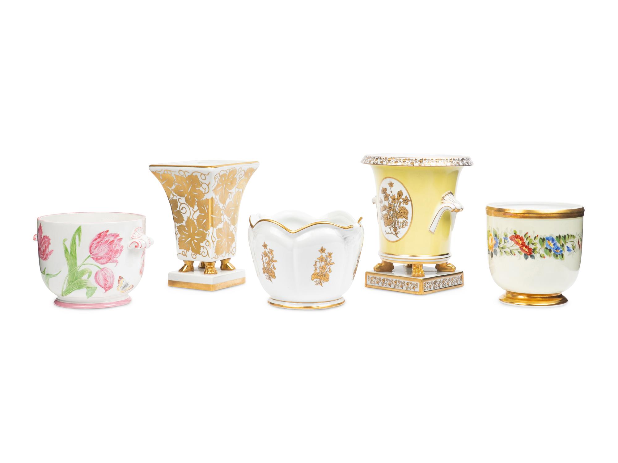 Five Mottahedeh Porcelain Cache Pots