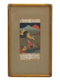 A Collection of Six Persian Miniature Paintings in Giltwood Frames