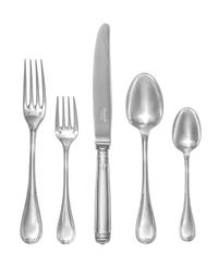 A French Silver-Plate Flatware Service, Christofle, Paris, Malmaison pattern, comprising: 11 dinner knives 11 dinner forks 10 salad for