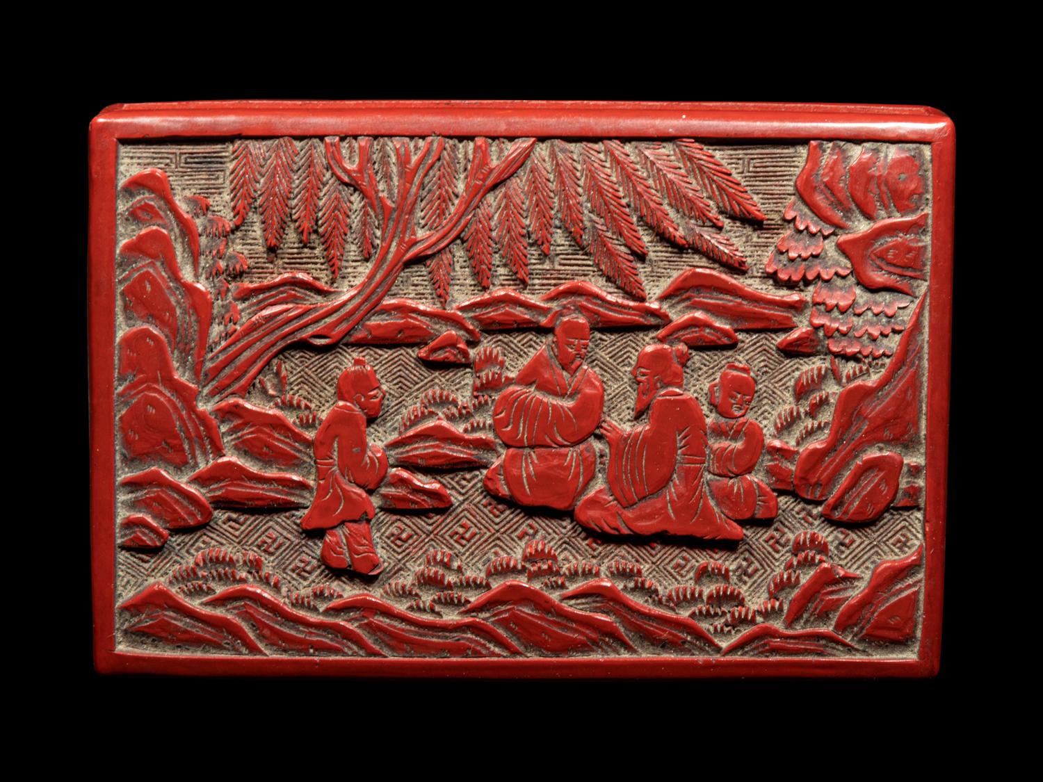 Four Chinese Carved Red Lacquer Articles