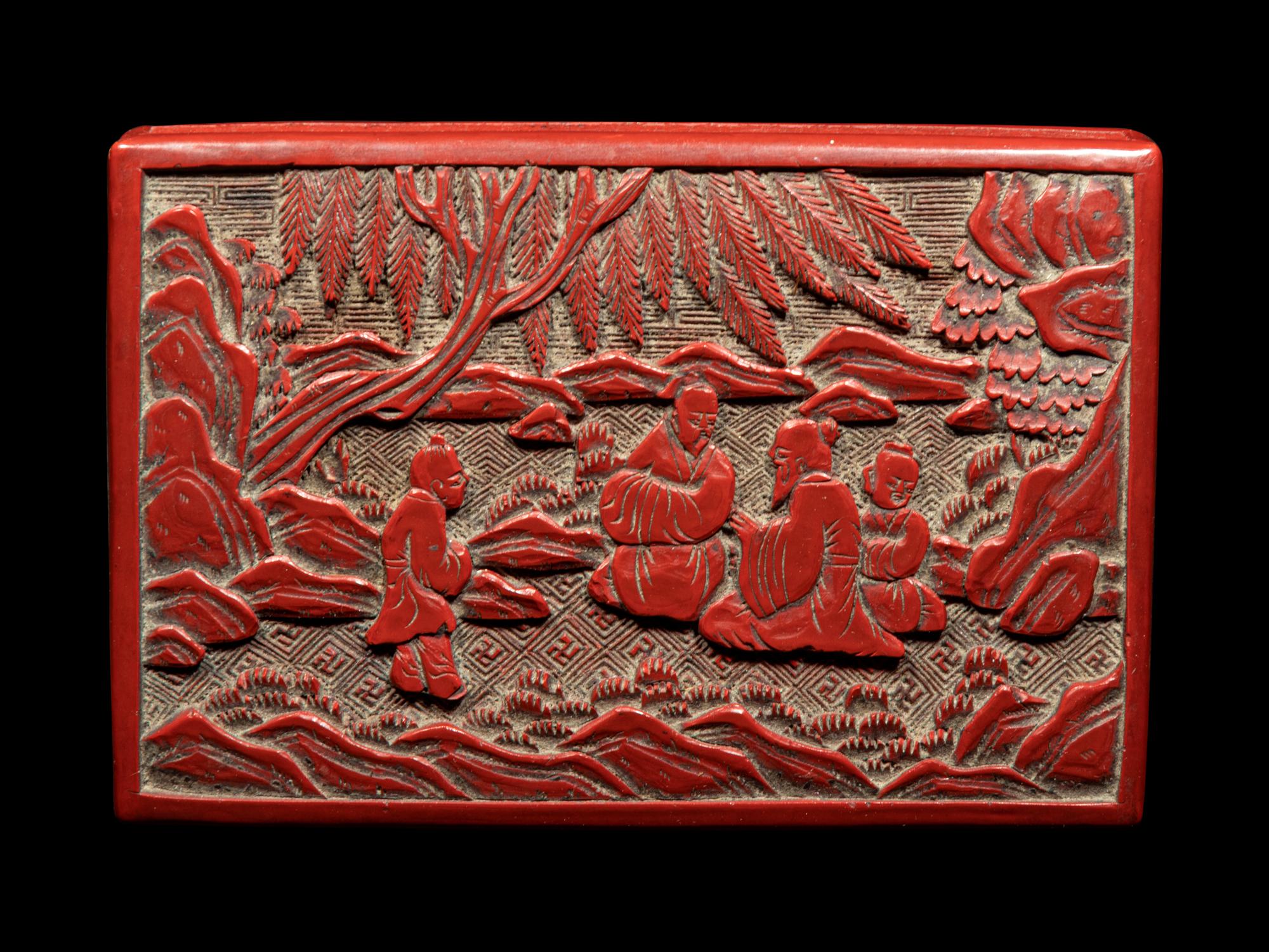 Four Chinese Carved Red Lacquer Articles