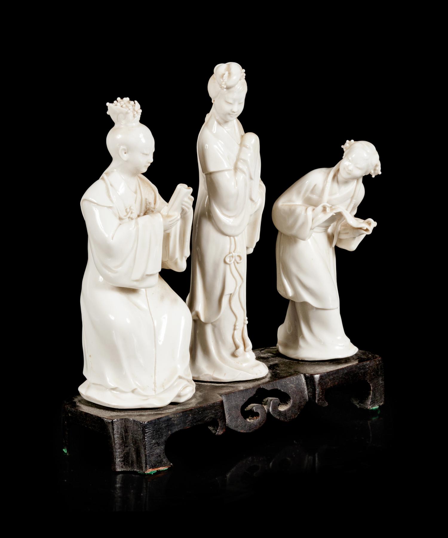 Three Chinese Blanc-de-Chine Porcelain Figures