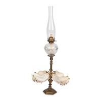 A Gilt Bronze and Clamshell Mounted Glass Oil Lamp