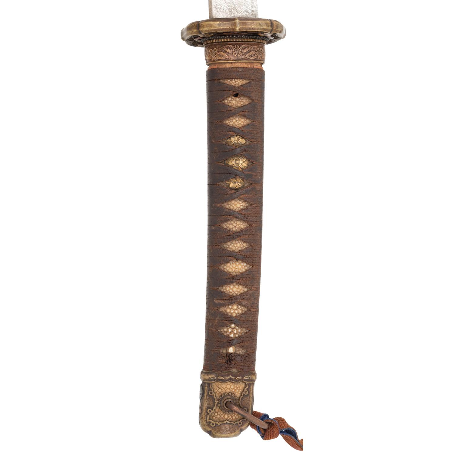 Signed WWII Japanese Shin Gunto with Edo-Period Blade, Family Mon, and Company Officer's Sageo