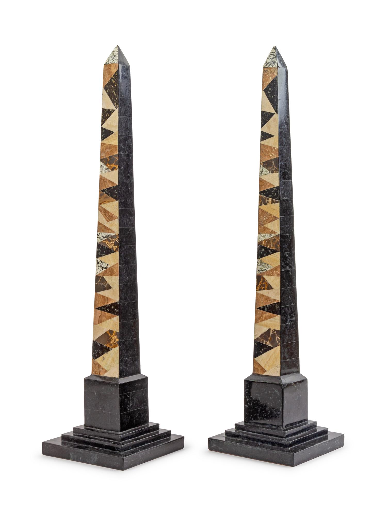 A Pair of Specimen Marble Obelisks