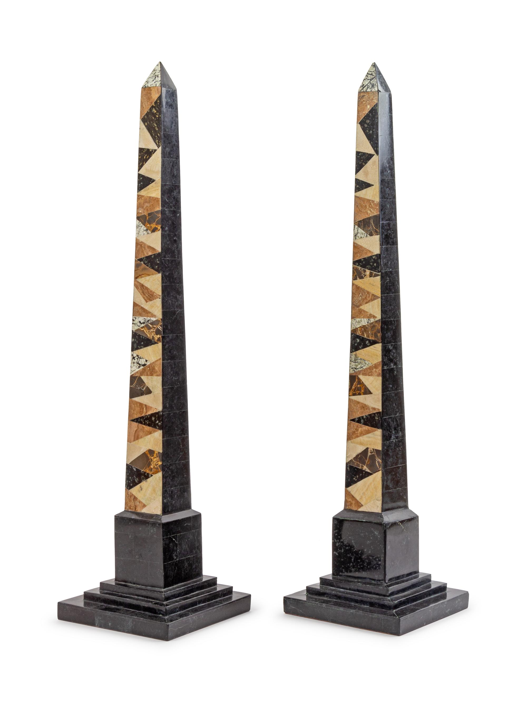 A Pair of Specimen Marble Obelisks