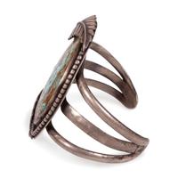 A Navajo Sterling Silver and Turquoise Cuff Bracelet, with Silver Leaf Applique