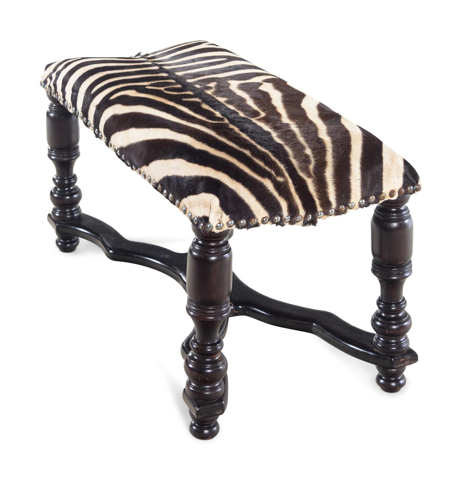 A William IV Ebonized Wood Zebra Hide Upholstered Bench