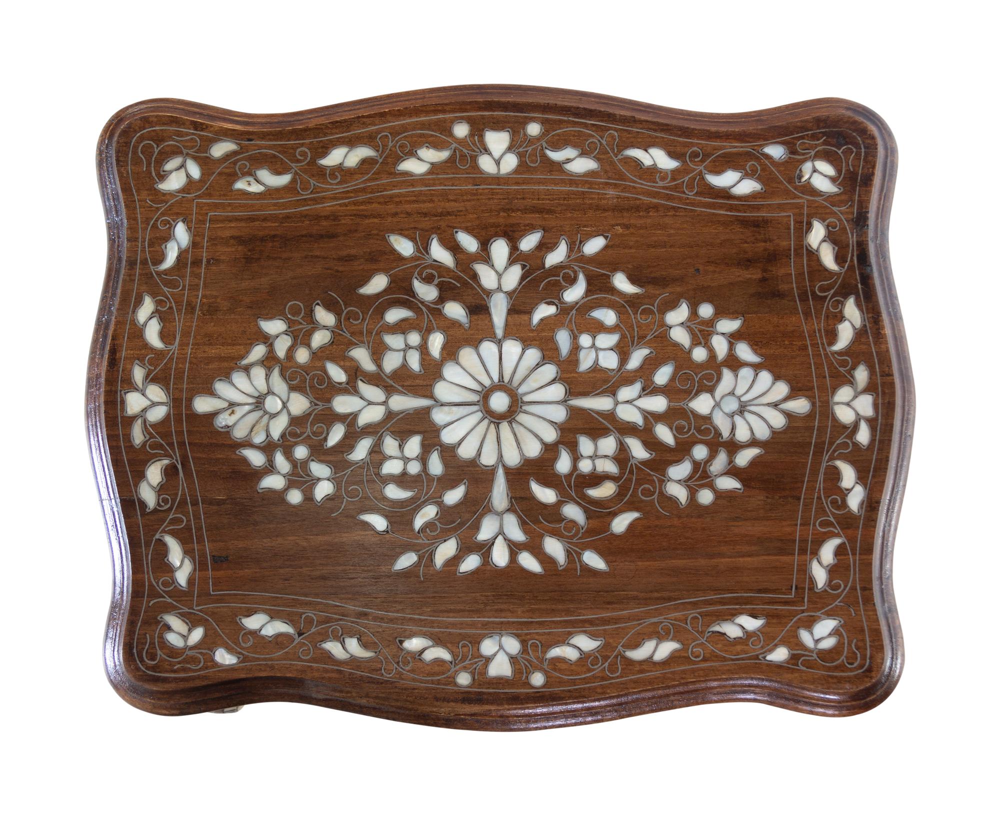 A Pair of Syrian Mother-of-Pearl and Metal Inlaid Walnut Side Tables
