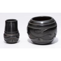 Carved Blackware Pottery Jars, Carved with Avanyu
