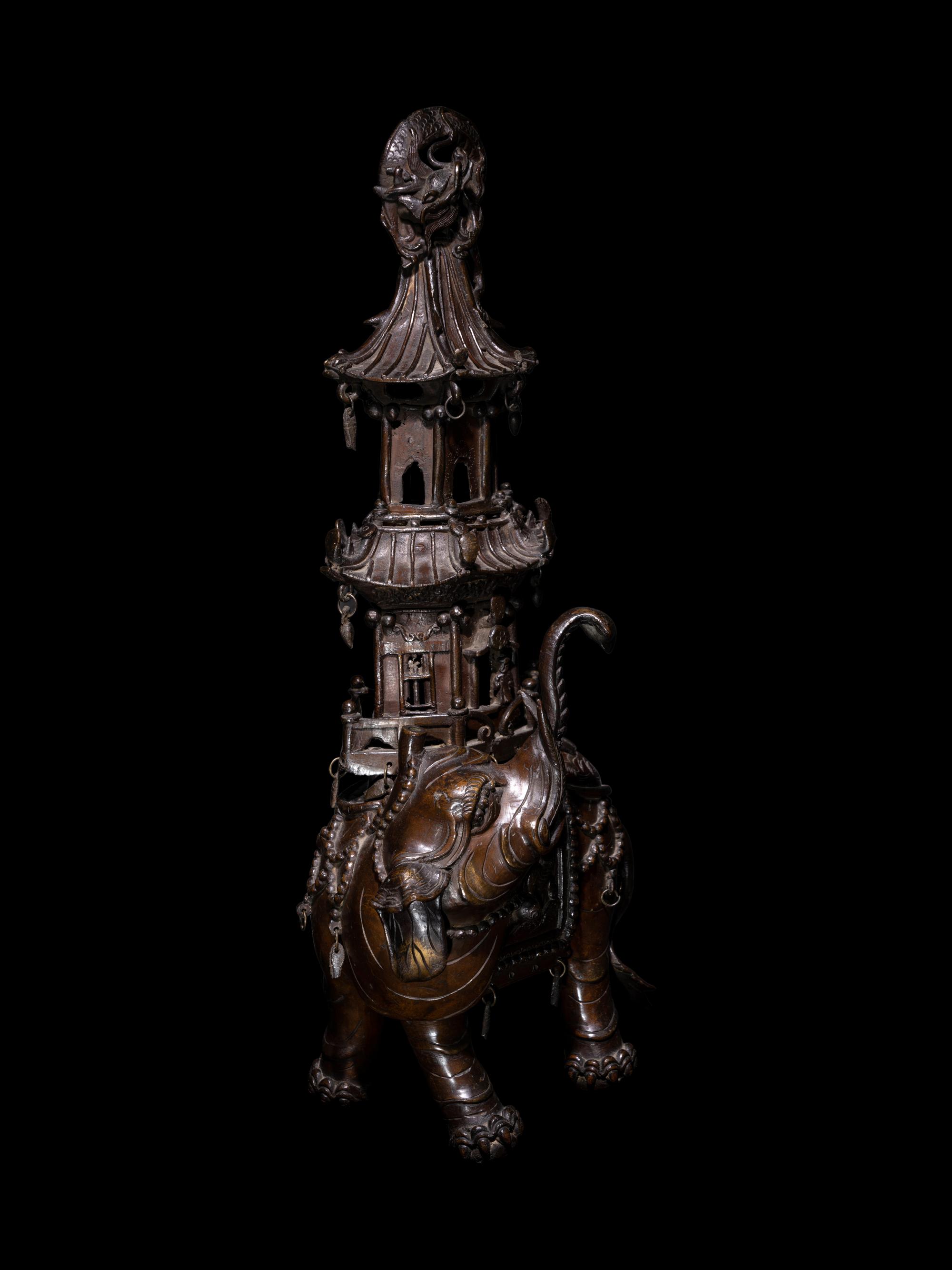 A Chinese Bronze Elephant-Form Incense Burner