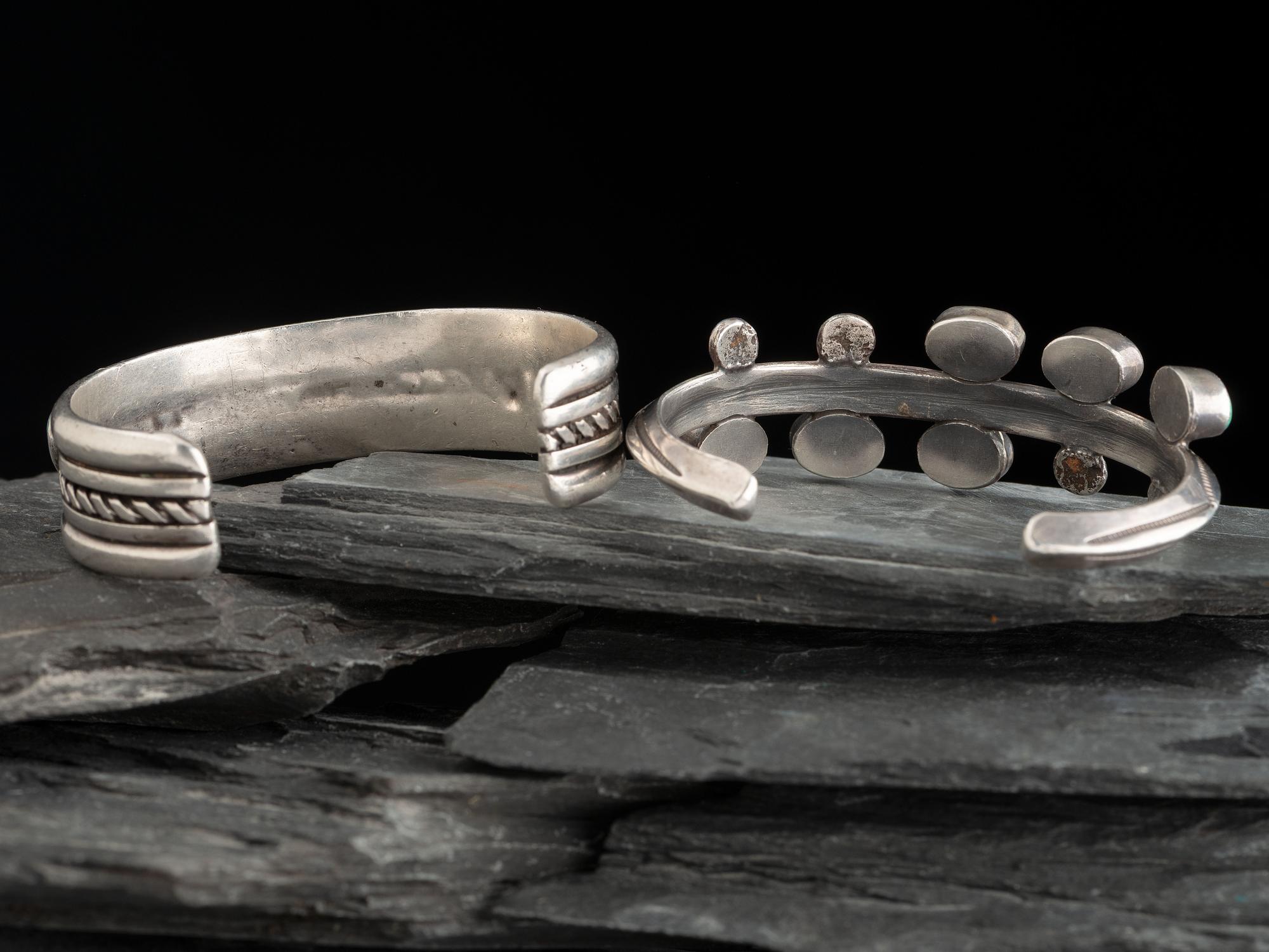 Pair of Navajo Silver and Turquoise Cuff Bracelets