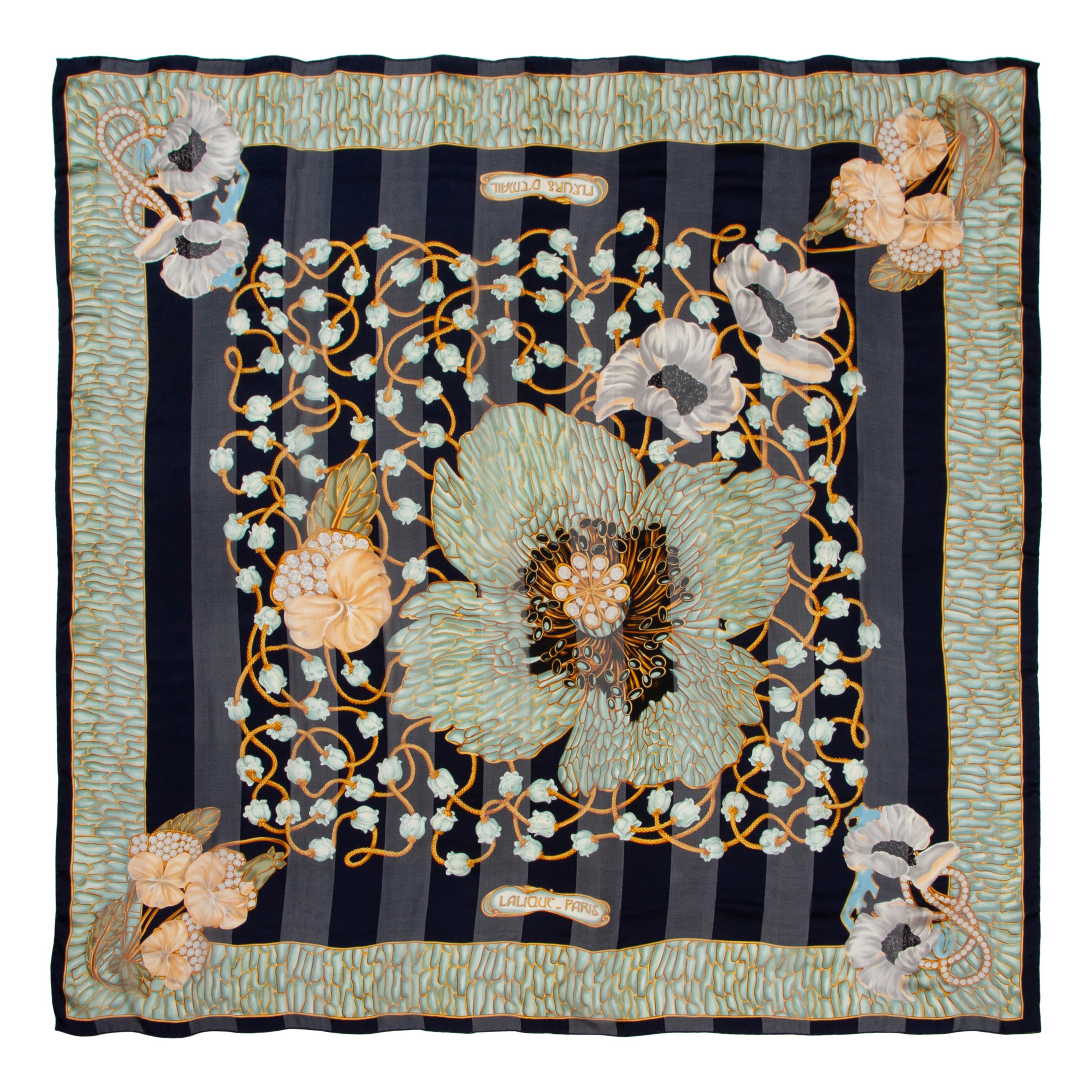 Four Designer Silk Scarves Including Lalique, Gucci, and YSL