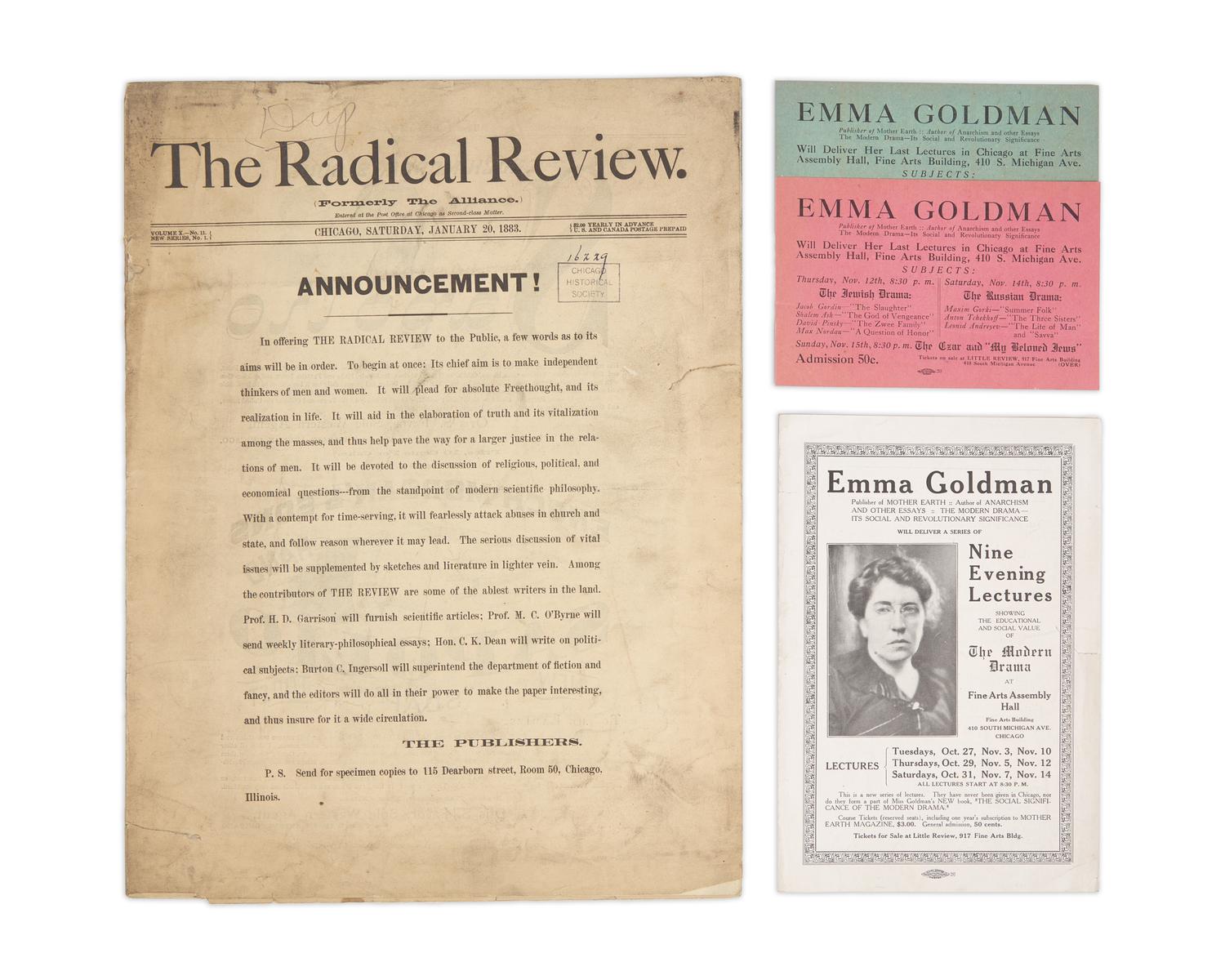 Goldman, Emma. Group of 4 Printed Items
