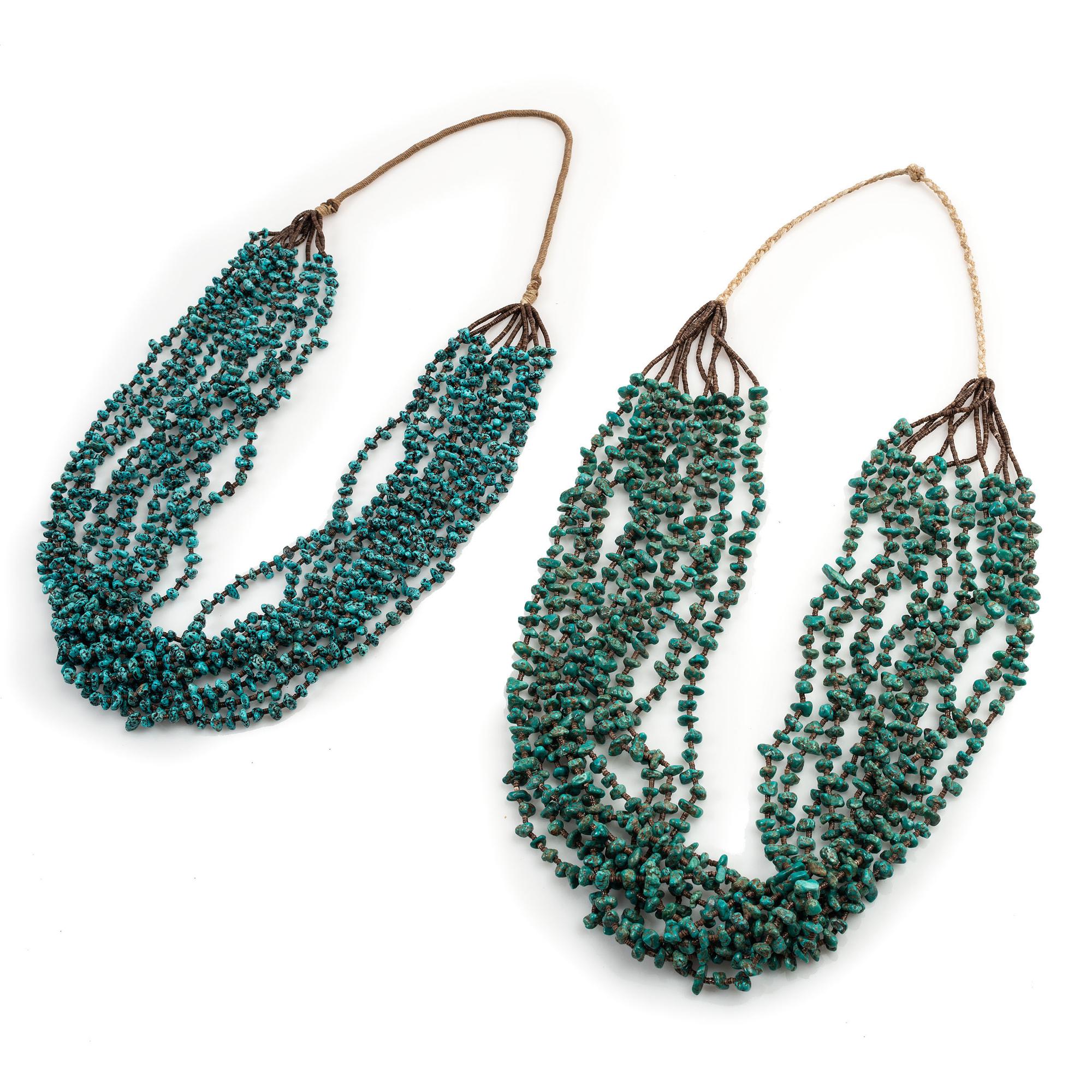 Pueblo Multi-Strand Necklaces, with Turquoise Nuggets and Heishi