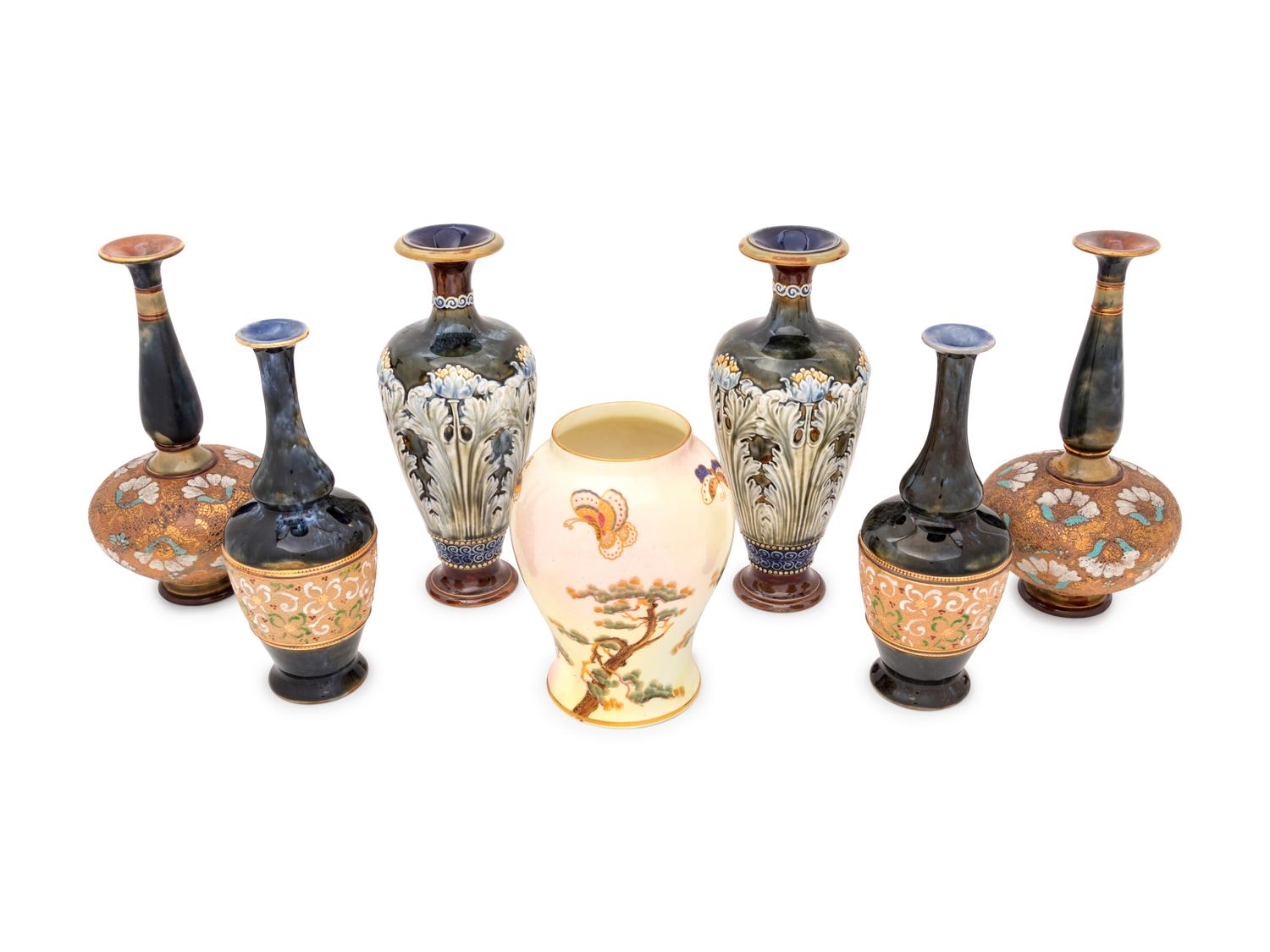 Three Pairs of Royal Doulton Stoneware Vases