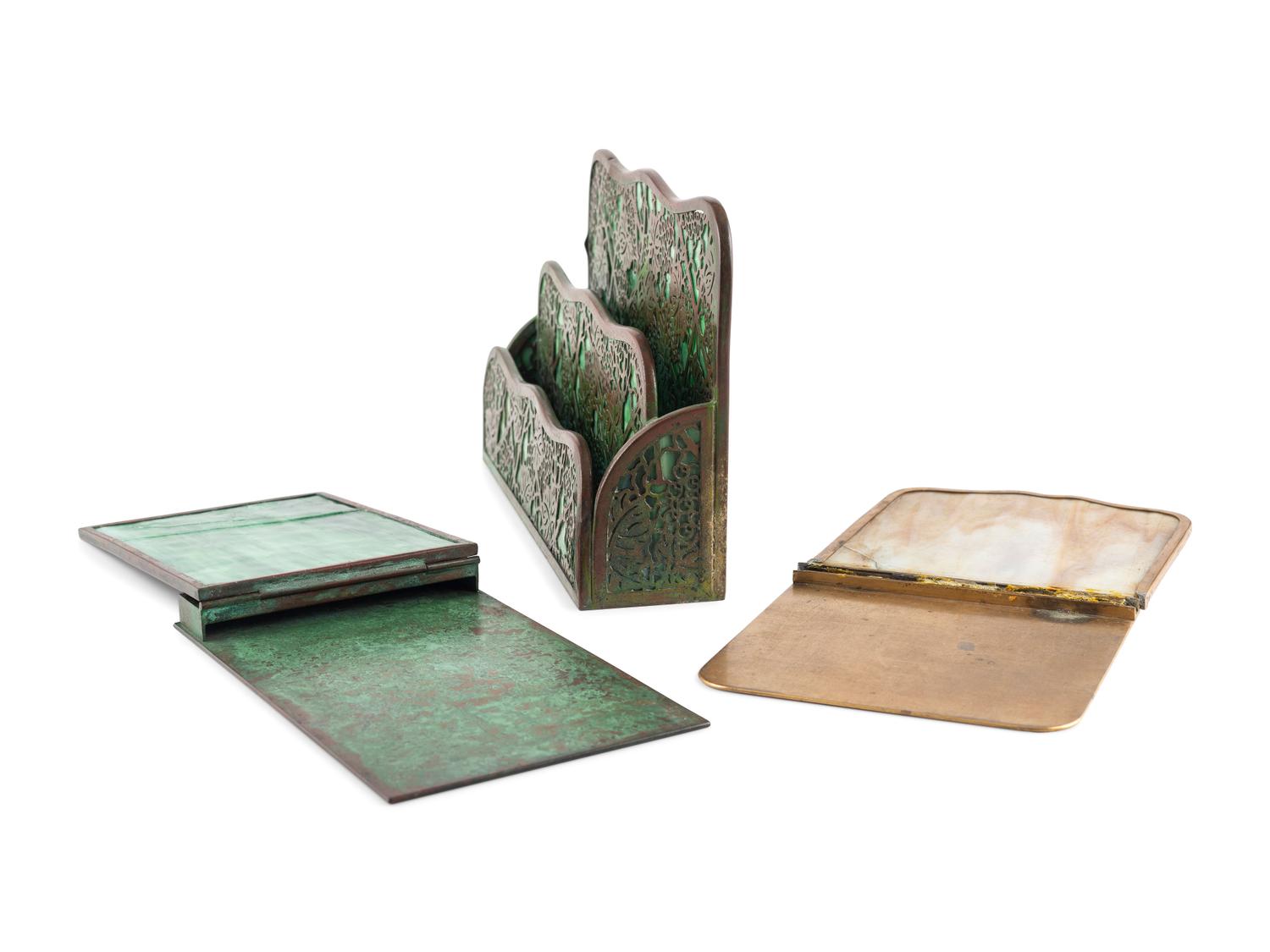 Three Tiffany ' Grape Vine' Desk Accessories