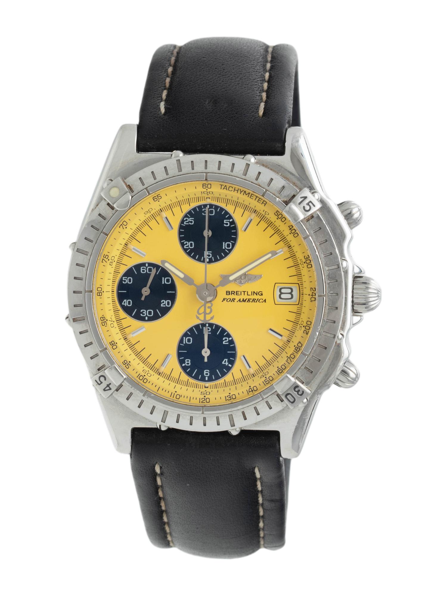 A RARE BREITLING REF. A13050-1 STAINLESS STEEL NOT FOR SALE EDITION 'FOR AMERICA' CHRONOGRAPH WRISTWATCH