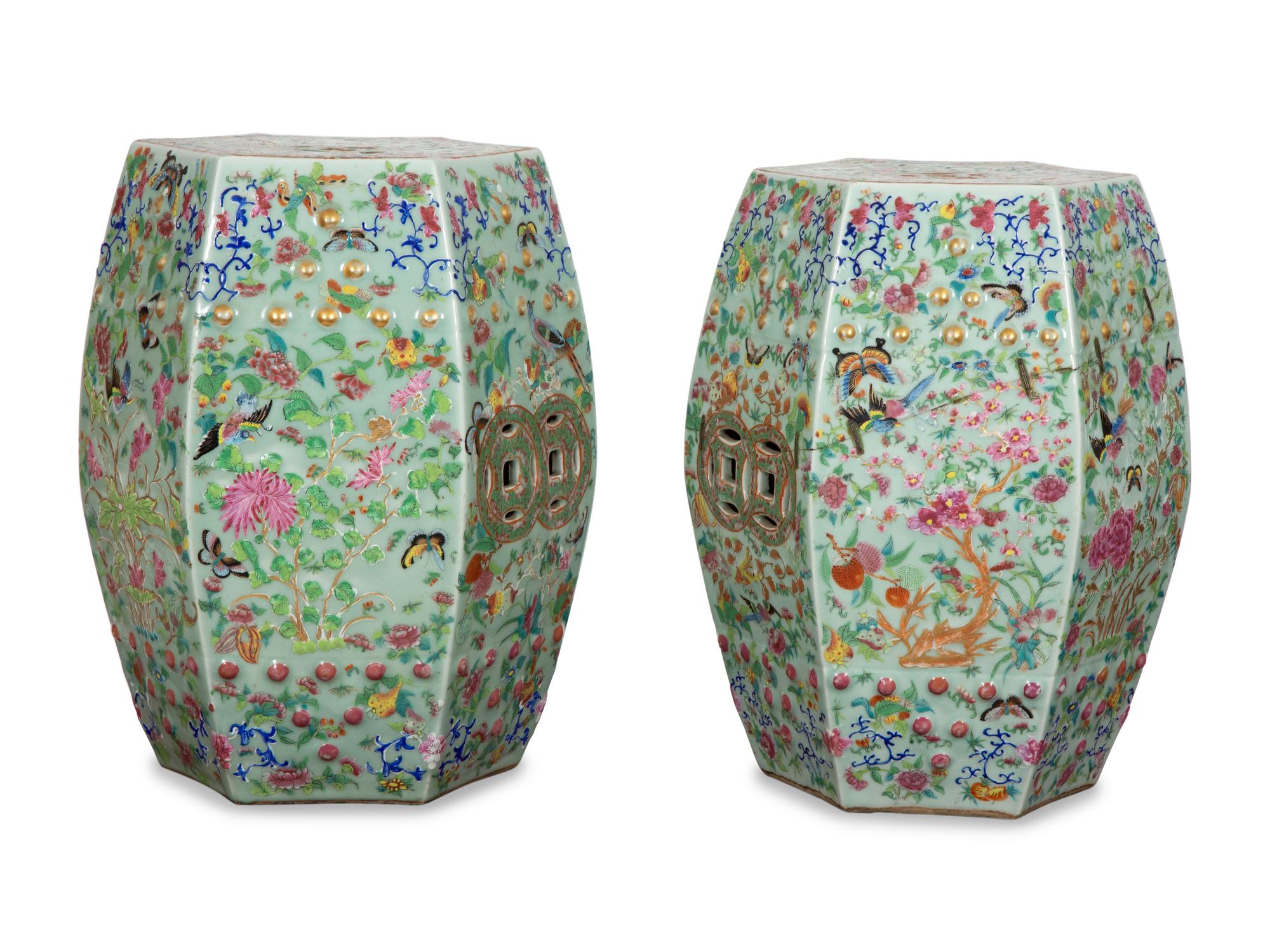 A Pair of Chinese Enameled Porcelain Garden Seats