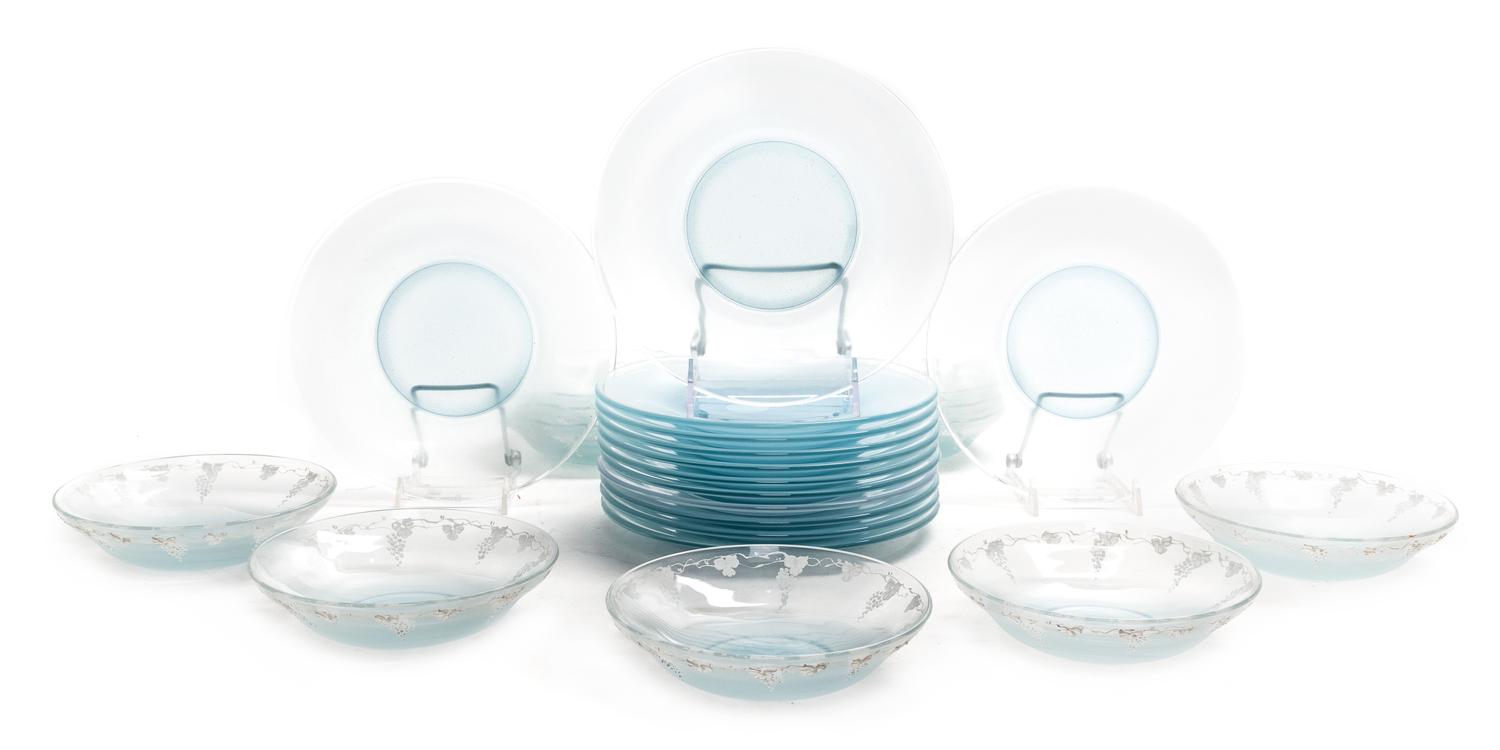 A Collection of Enameled Glass Table Articles Diameter of plate 8 inches.