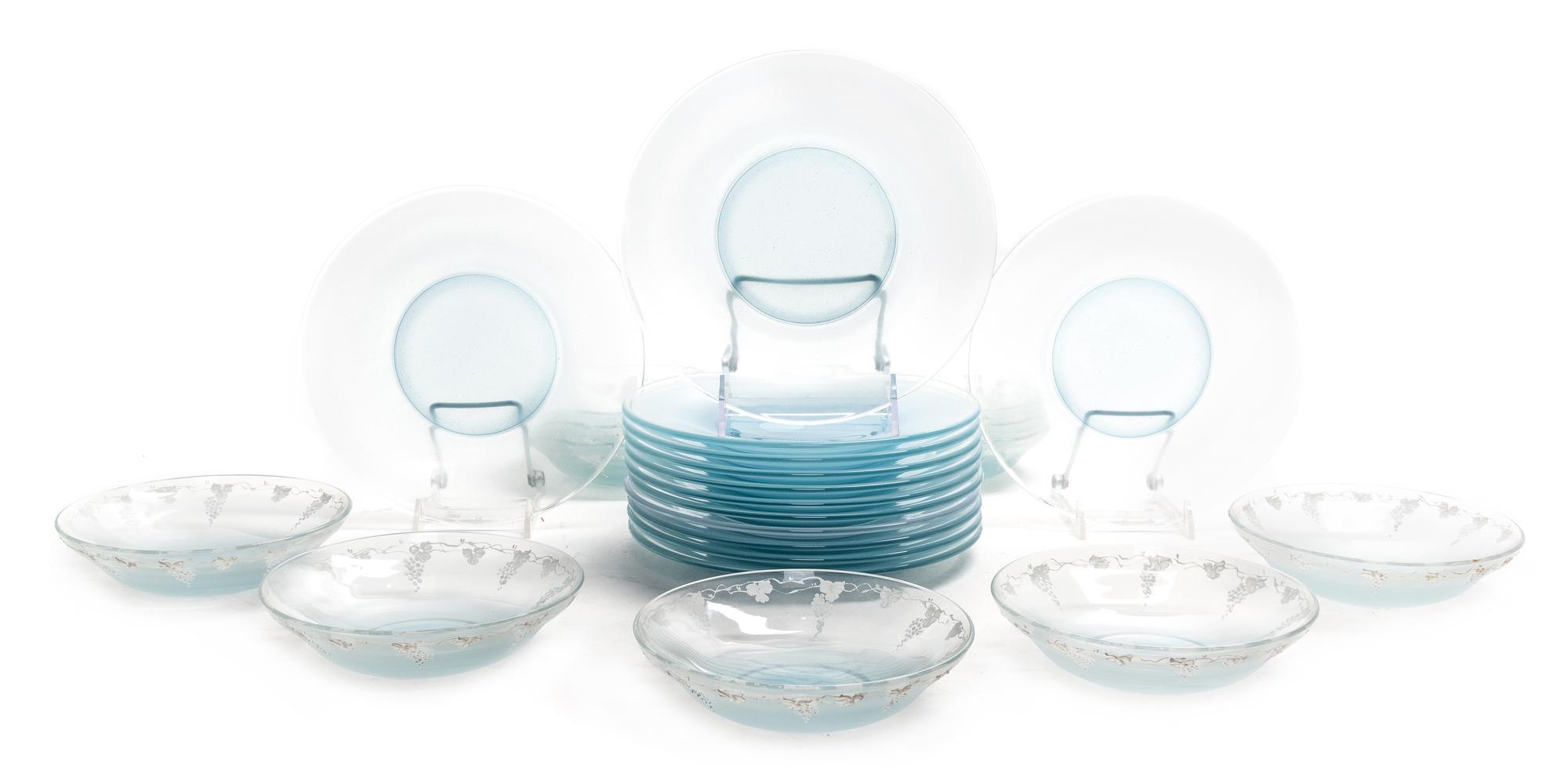 A Collection of Enameled Glass Table Articles Diameter of plate 8 inches.