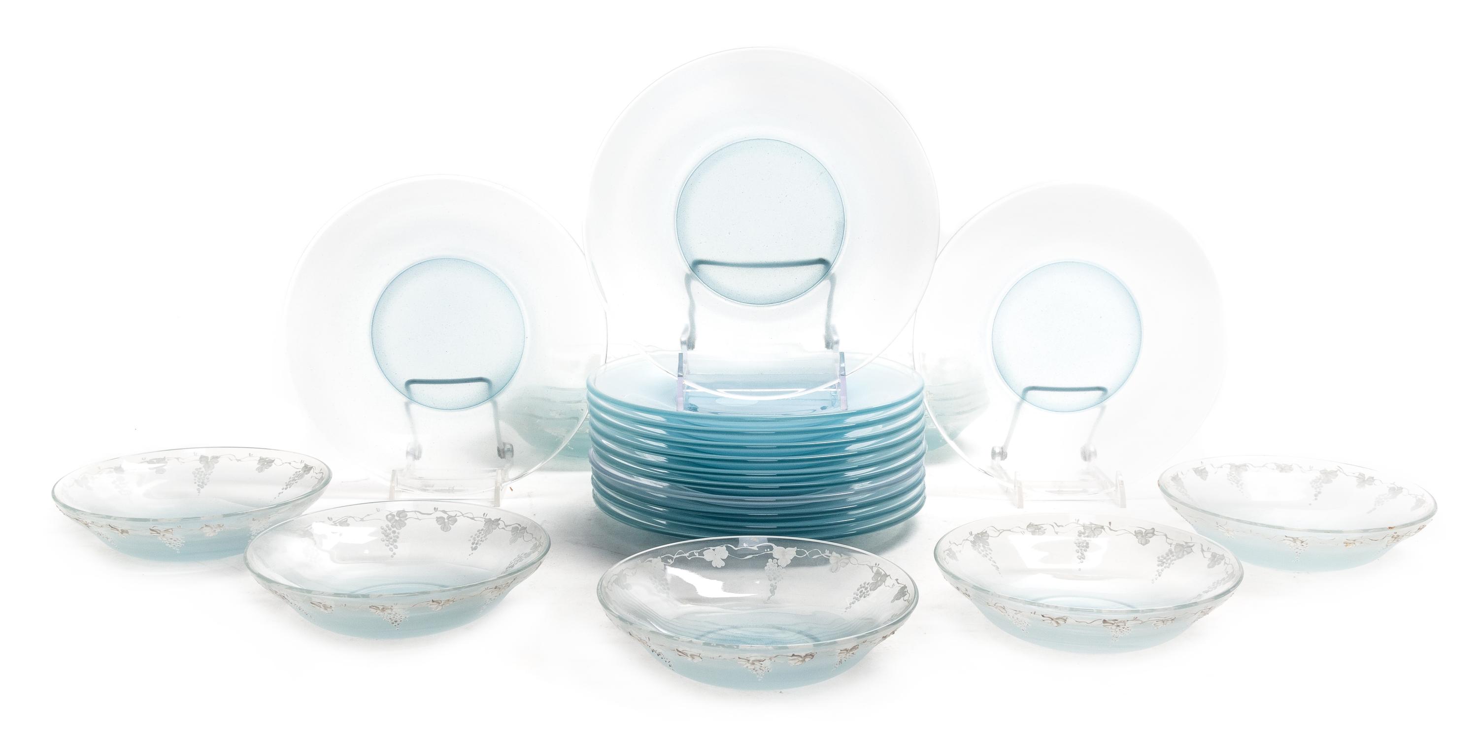 A Collection of Enameled Glass Table Articles Diameter of plate 8 inches.