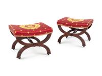 A Pair of Classical Figured Mahogany Curule-Base Stools