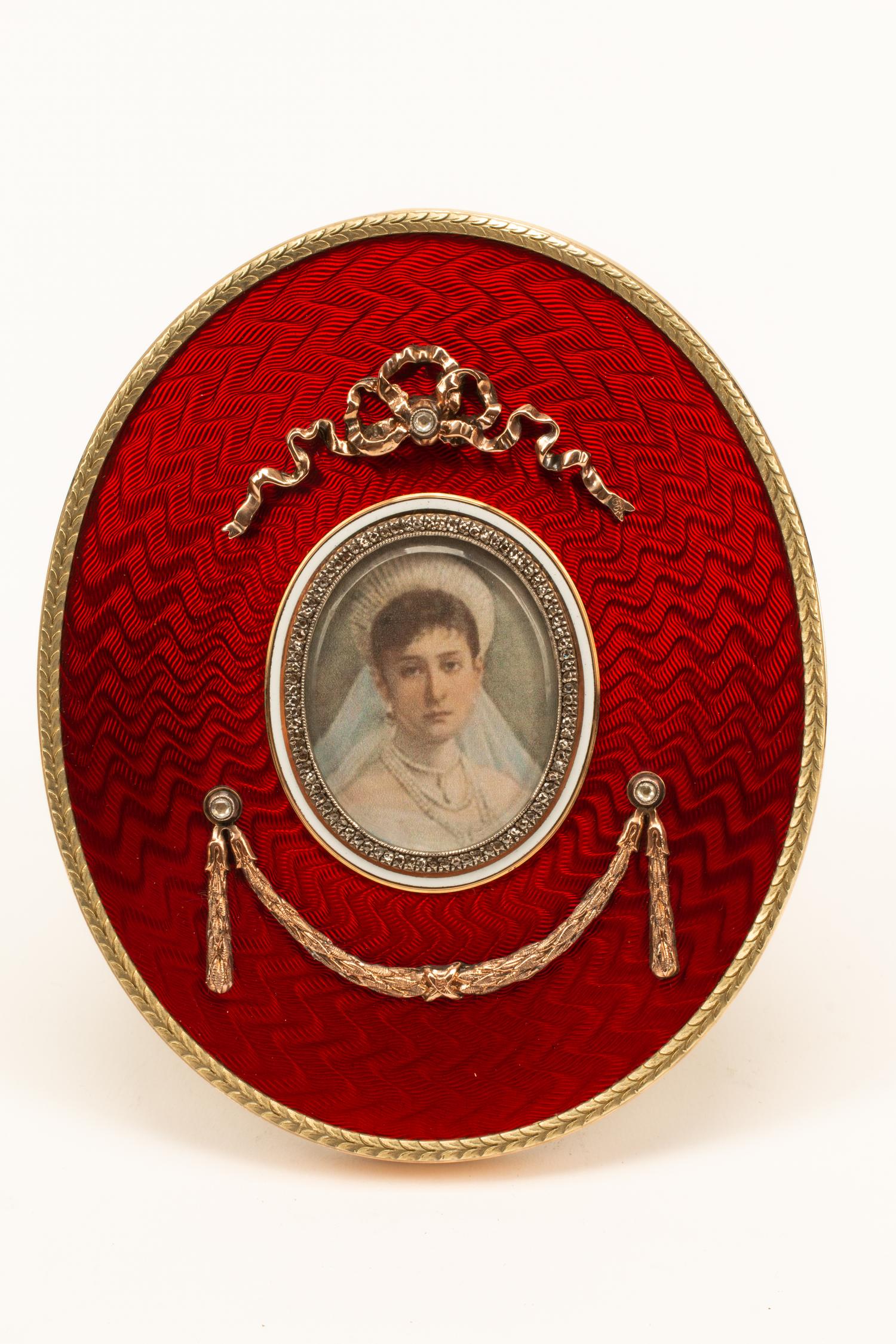 A Vari-Color Gold, Diamond and Guilloché Enamel Picture Frame