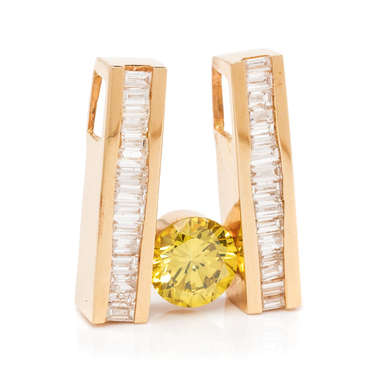 A Yellow Gold, Colored Diamond and Diamond Slide/Pendant, 6.20 dwts.
