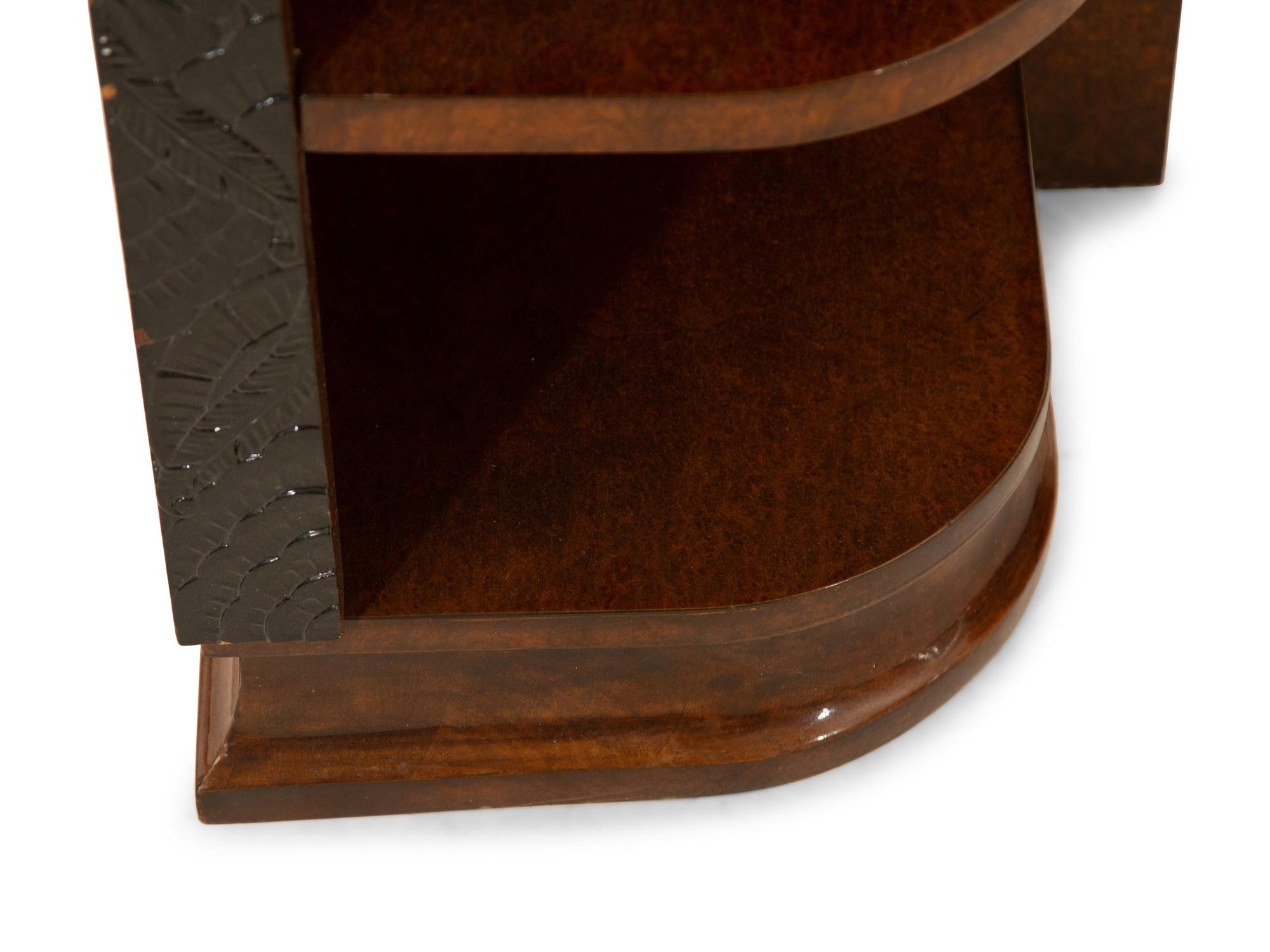 A Pair of French Art Deco Amboyna Nightstands — Circa 1940