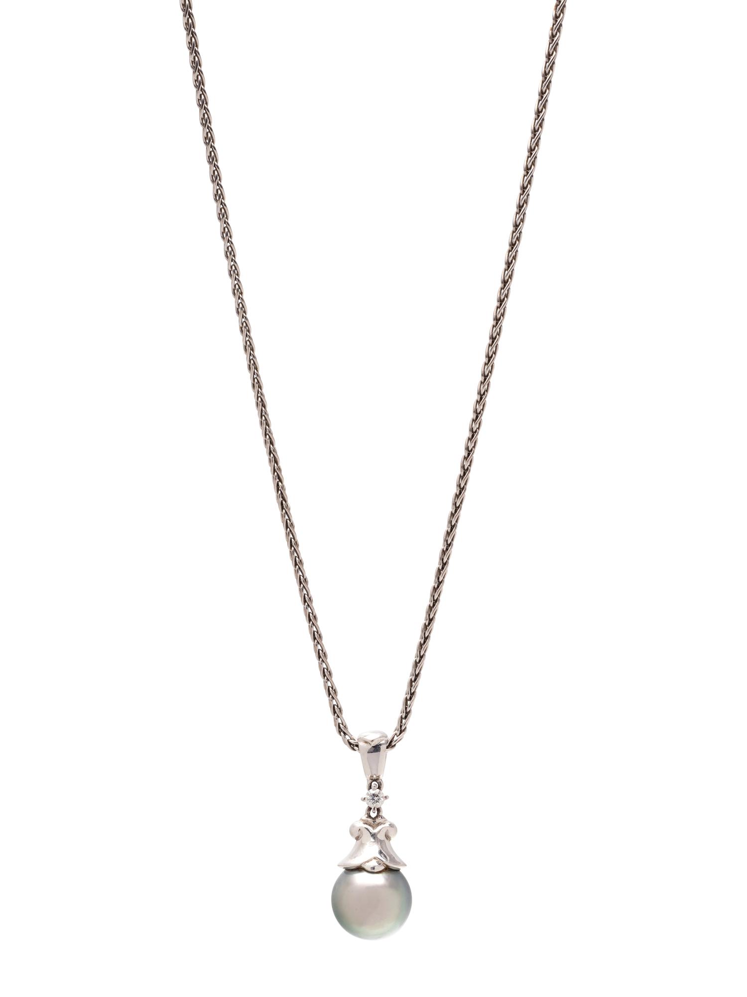 MIKIMOTO, CULTURED TAHITIAN PEARL AND DIAMOND PENDANT